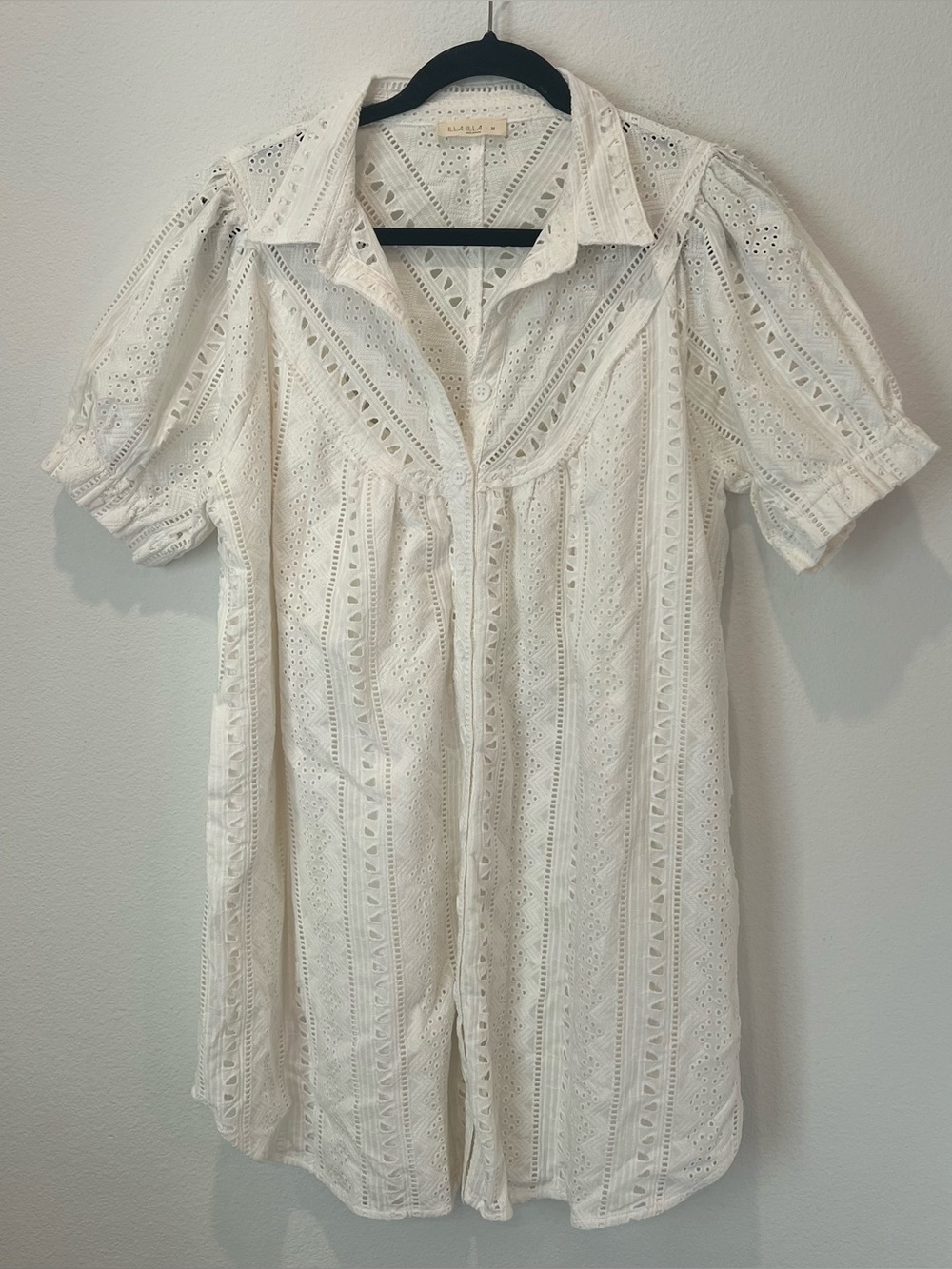 White Eyelet Mini Dress medium coastal party summer vacation Femenine